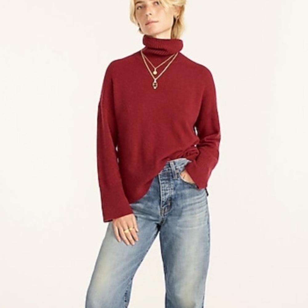 J. Crew Red Turtleneck Sweater in Supersoft Yarn
